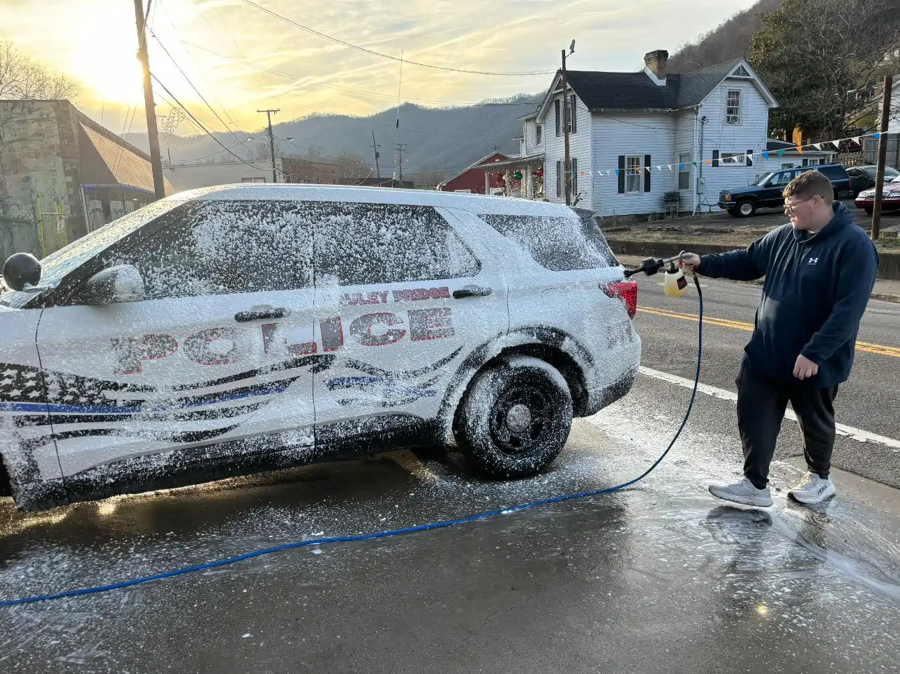 Police car being washed